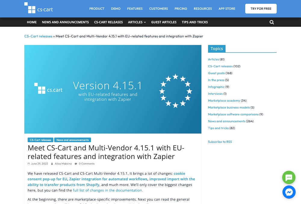 Meet CS-Cart and Multi-Vendor 4.15.1 with EU-related features and integration with Zapier