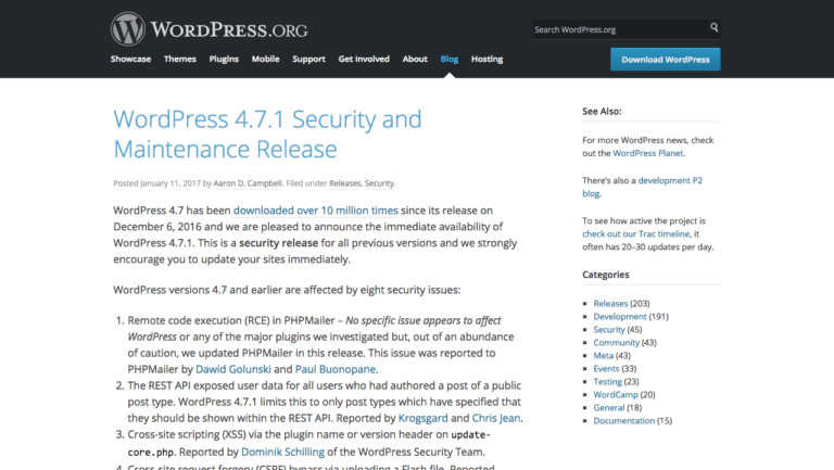 WordPress 4.7.1 Security and Maintenance Release