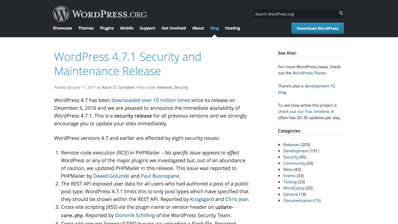 WordPress 4.7.1 Security and Maintenance Release
