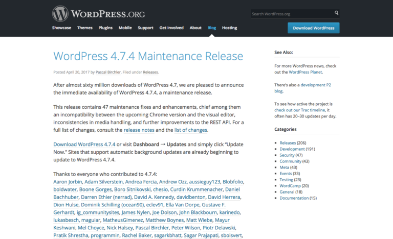 WordPress 4.7.4 Maintenance Release