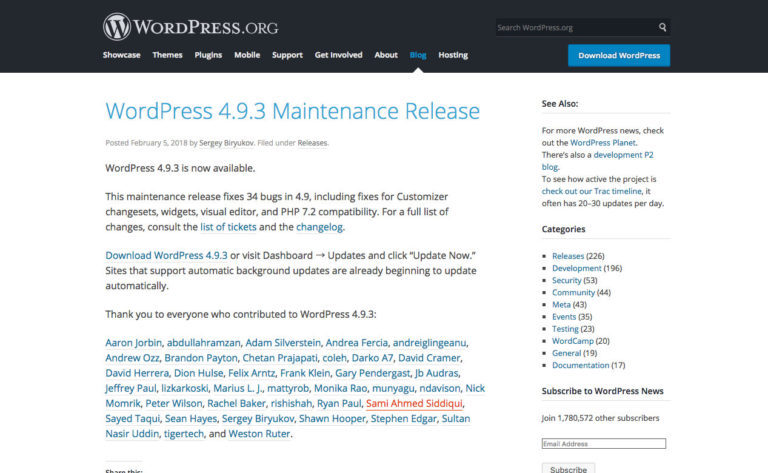 WordPress 4.9.3 Maintenance Release