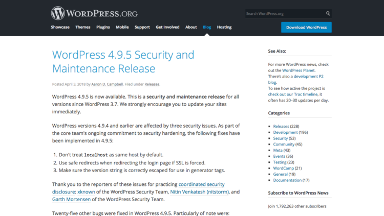 WordPress 4.9.5 Security and Maintenance Release