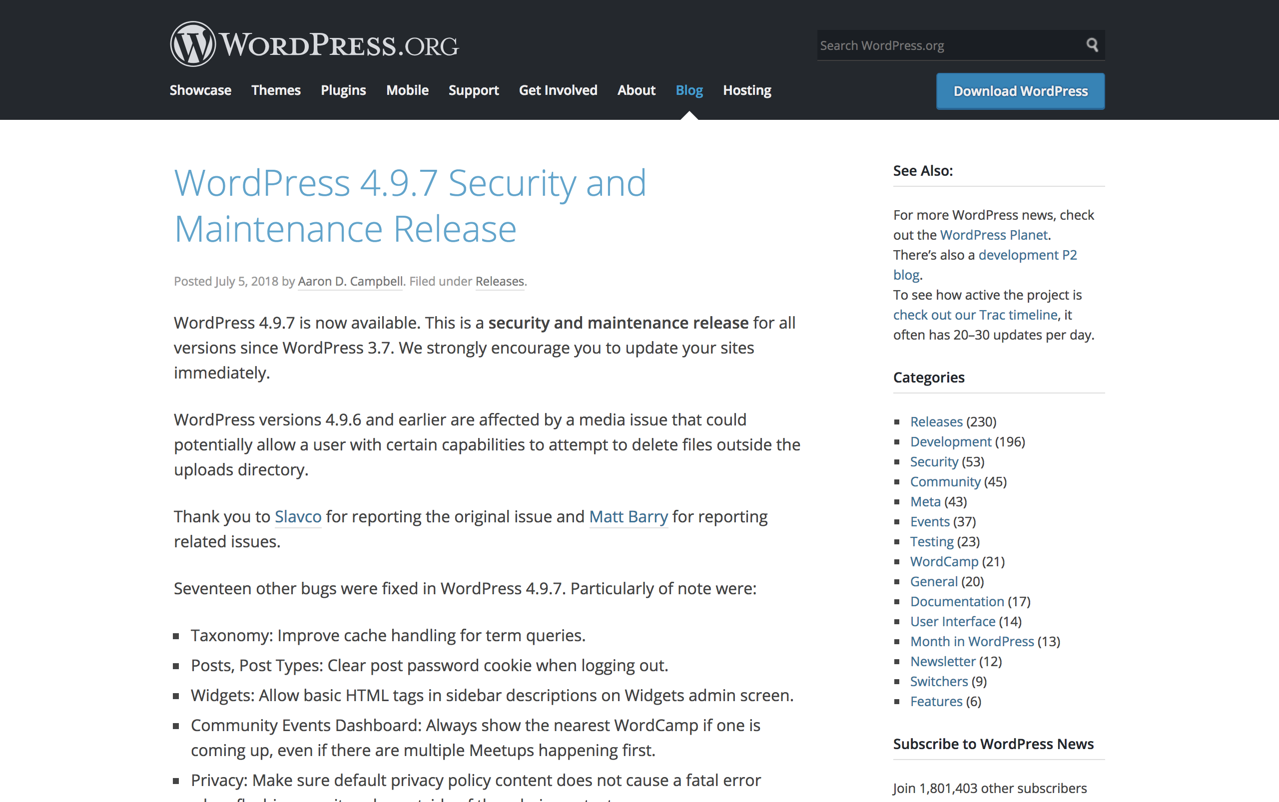 WordPress 4.9.7 Security and Maintenance Release