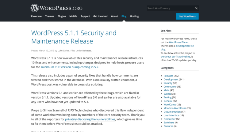 WordPress 5.1.1 Security and Maintenance Release
