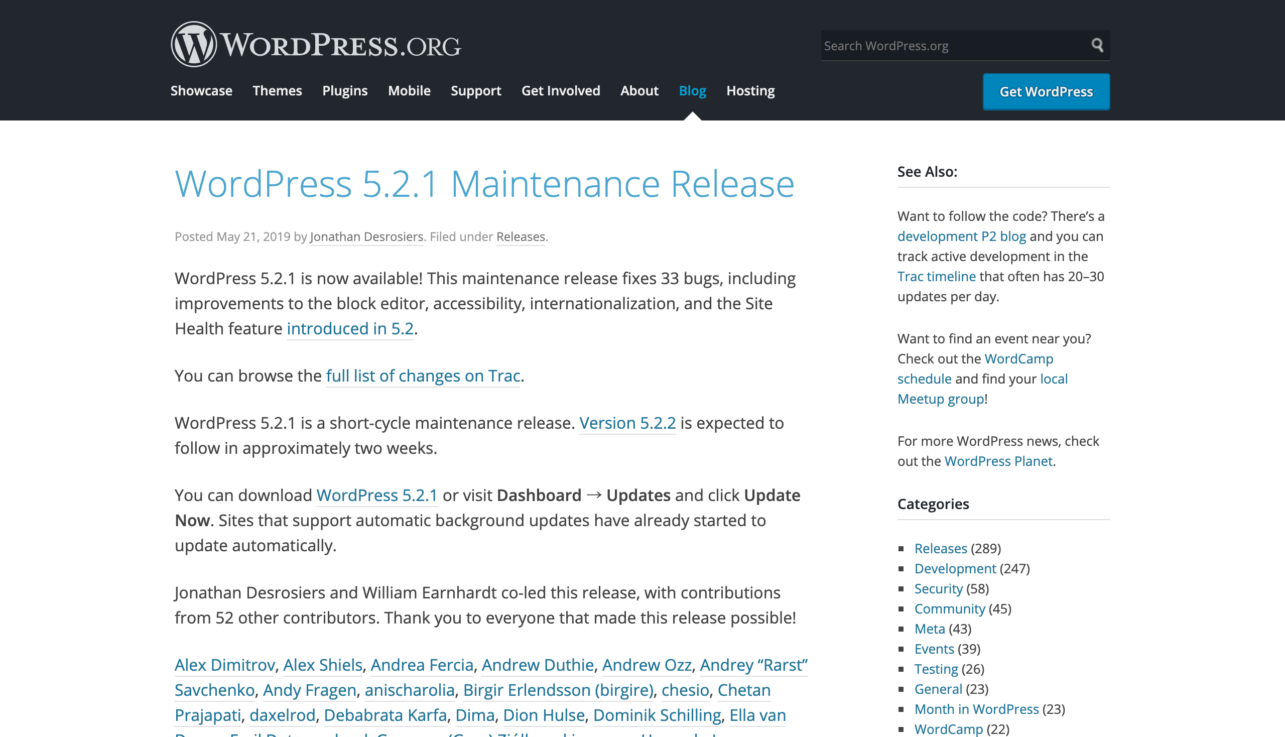 WordPress 5.2.1 Maintenance Release