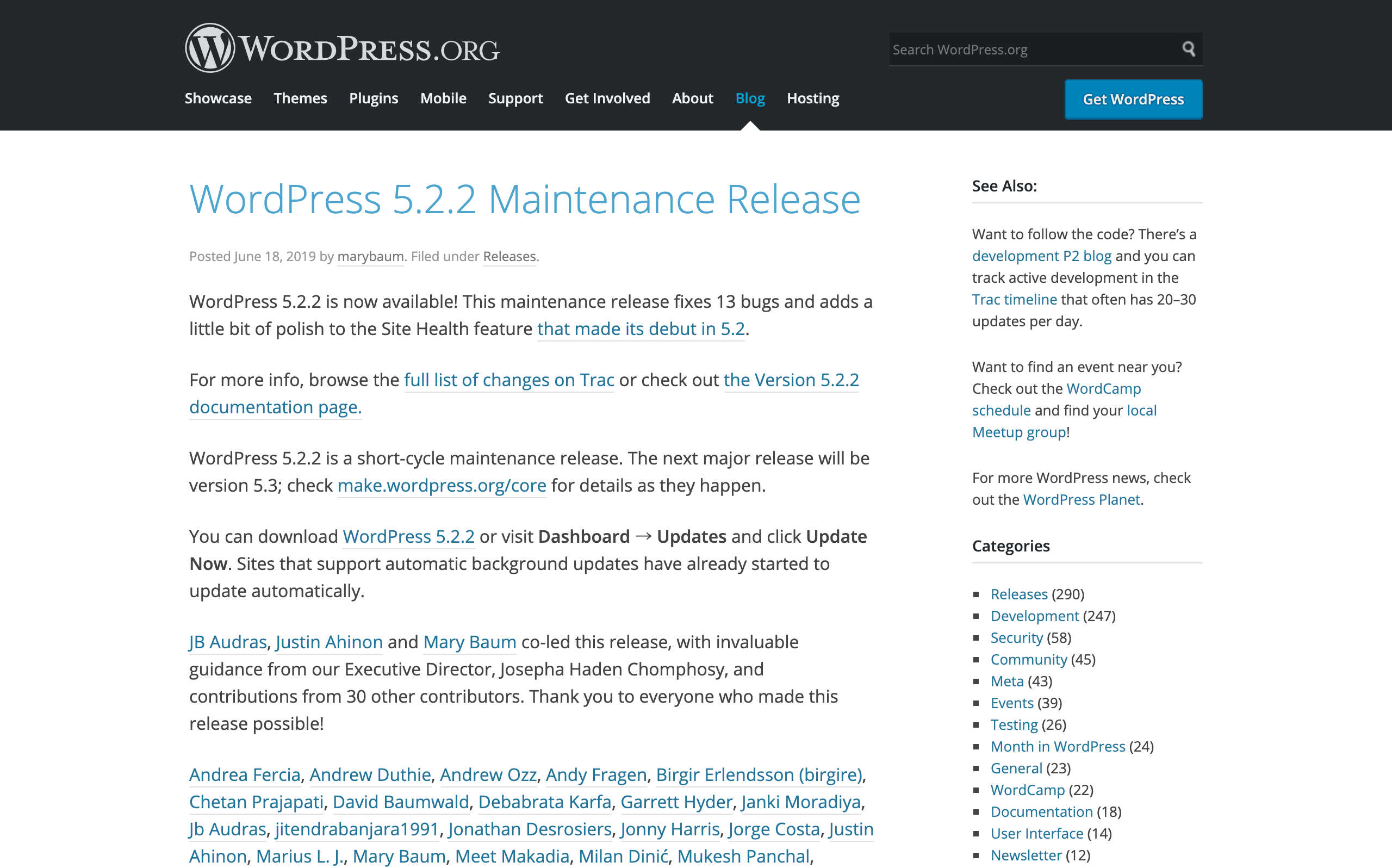 WordPress 5.2.2 Maintenance Release