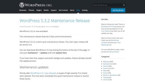WordPress 5.3.2 Maintenance Release