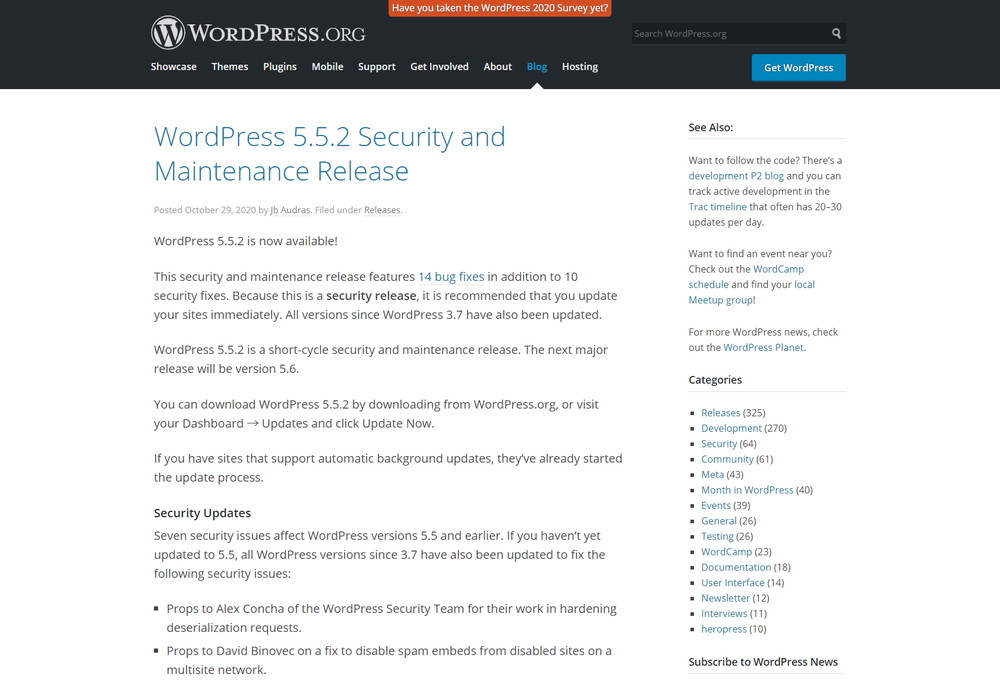 WordPress 5.5.2 Security and Maintenance Release