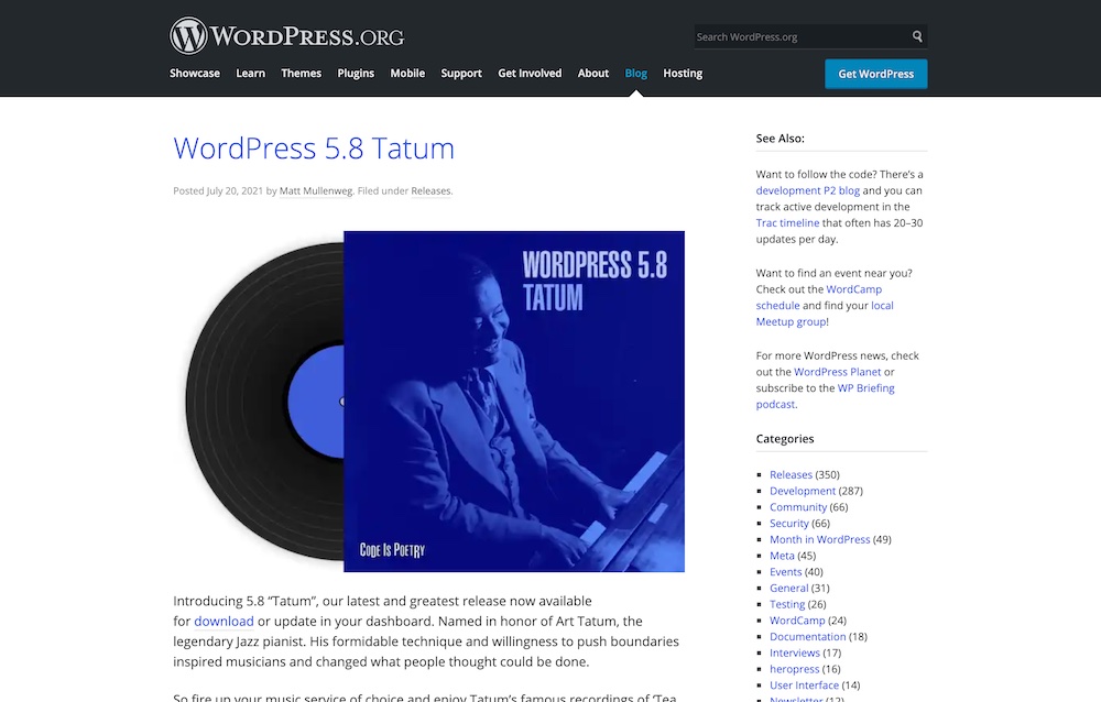 WordPress 5.8 Tatum