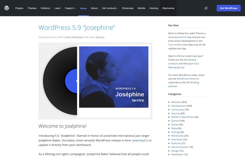 WordPress 5.9 Josephine