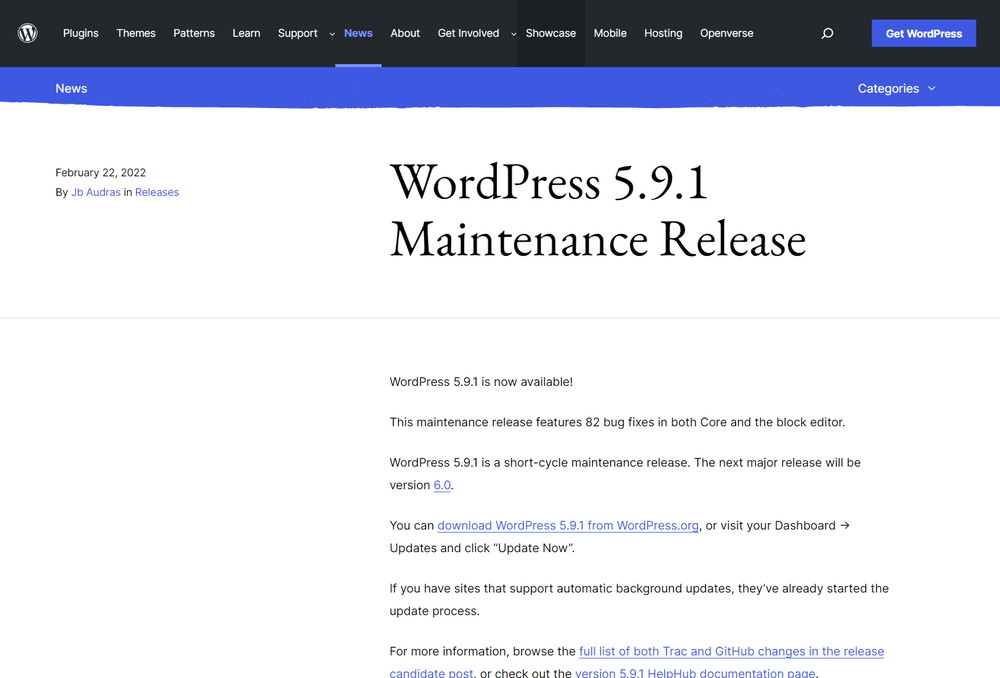 WordPress 5.9.1 Maintenance Release