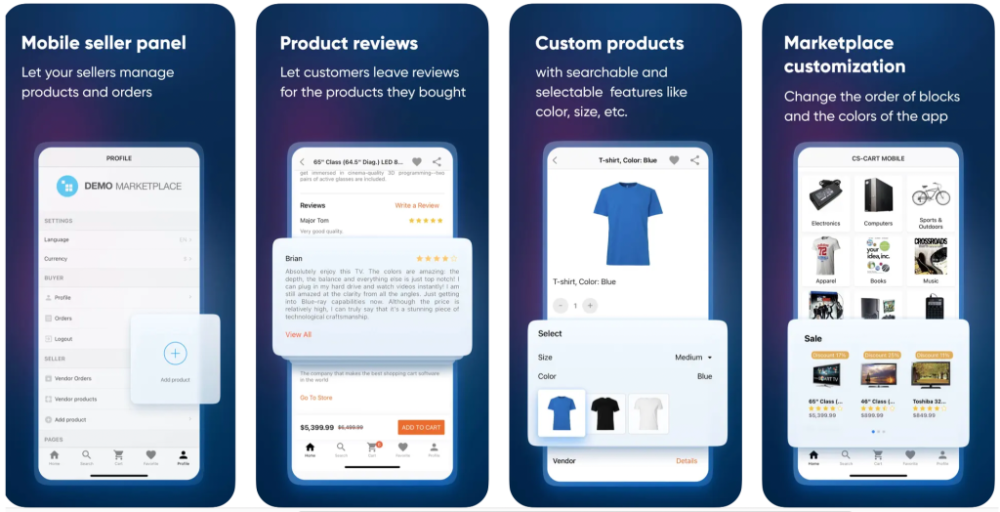 お客様と販売者向けのCS-Cartのモバイルアプリ