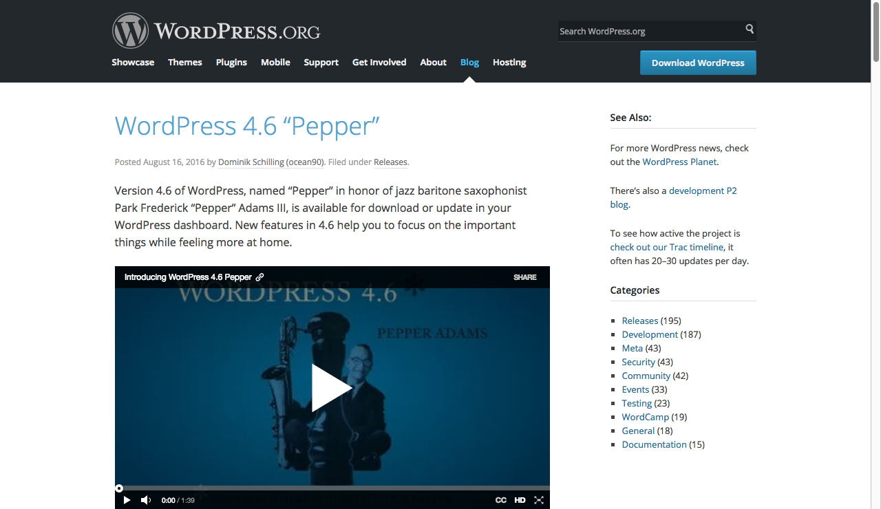 WordPress 4.6 “Pepper”
